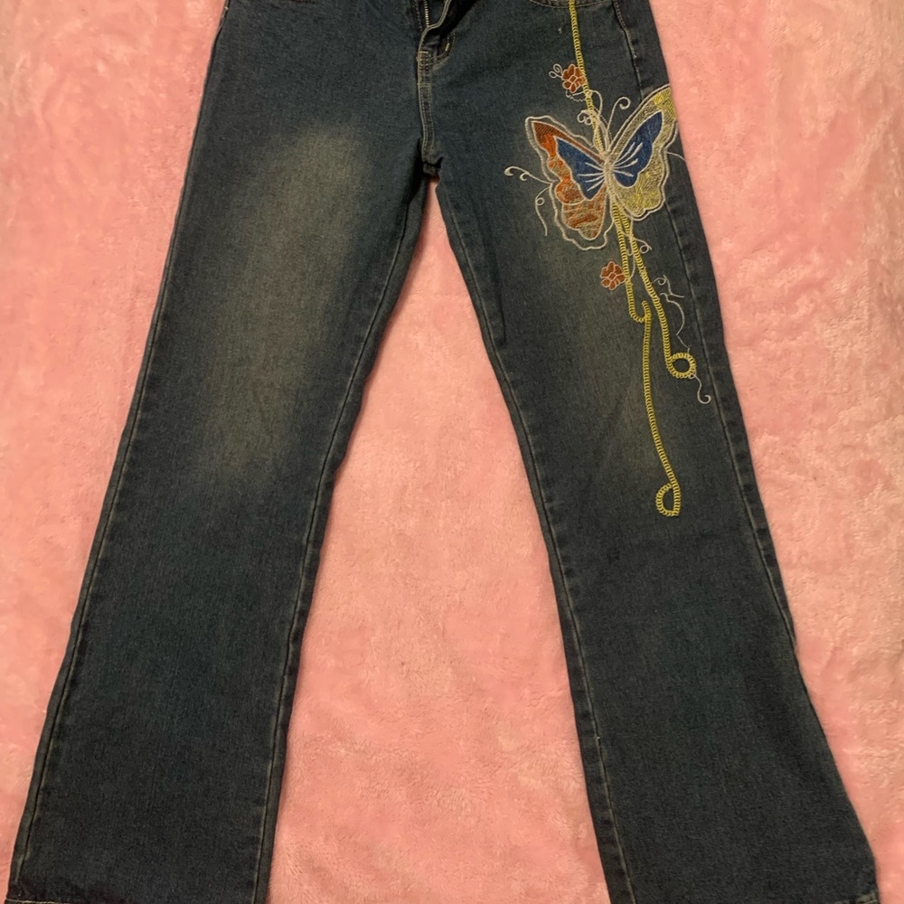 Embroidered Butterfly Vintage Boot Cut Jeans